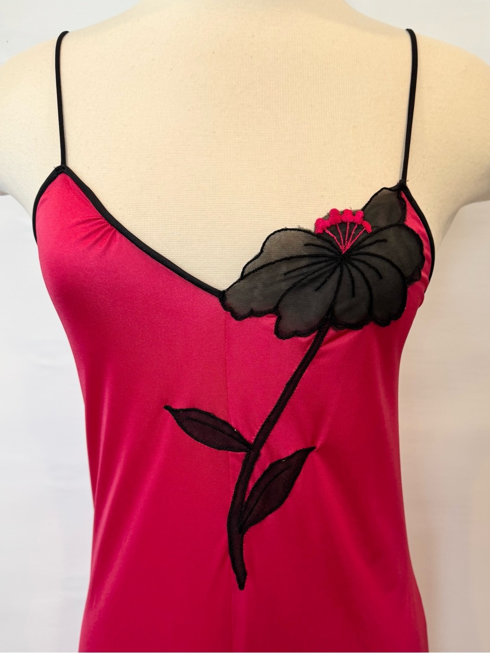 Vintage Silky Liquid Satin Nylon Red Art Deco Floral 70s Maxi Gown Slip Dress - Picture 4 of 11